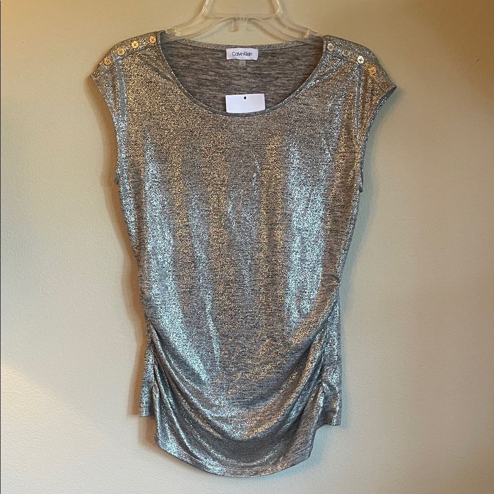 Calvin Klein Metallic Gold Knit top size small